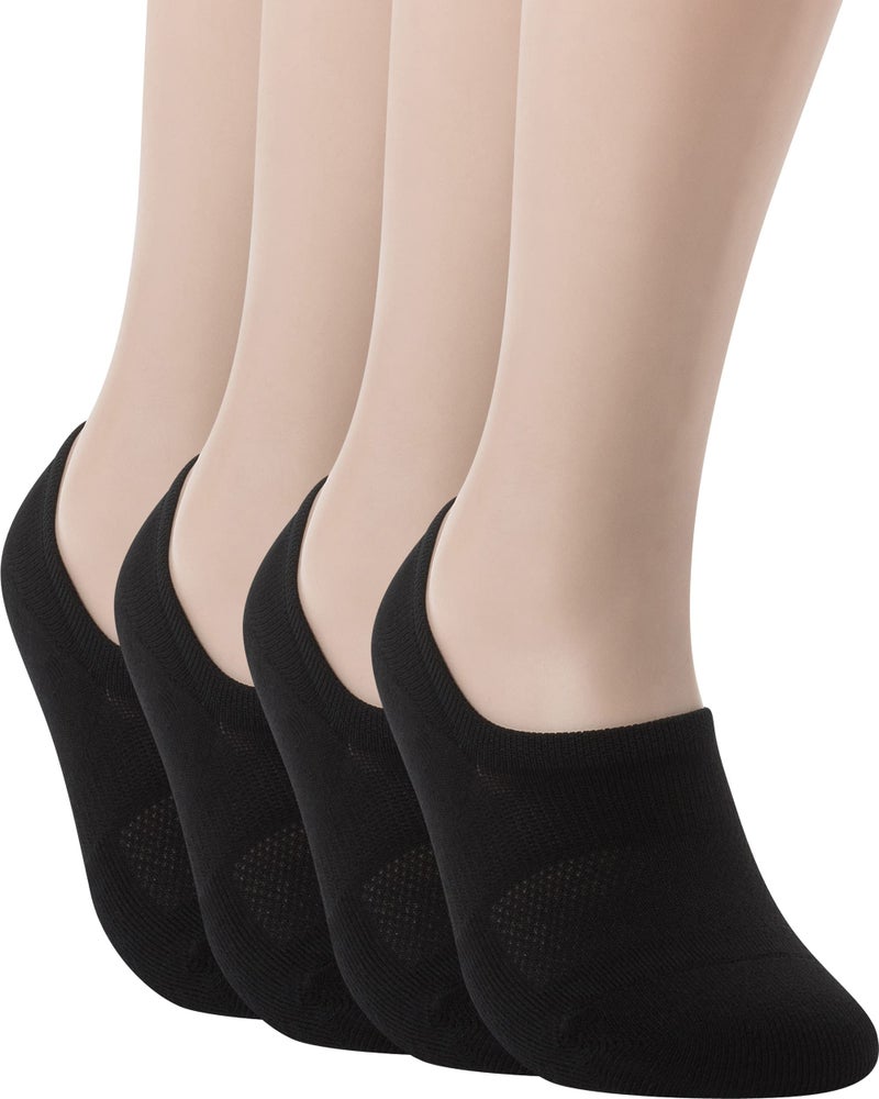 Pro Mountain No Show Socks Women Wide Toe Box For Health Y Heel Forefoot Size S Black 4 Pack Cotton Cushion Footies Loafer Sneakers US Shoe 6-8 - Image 1